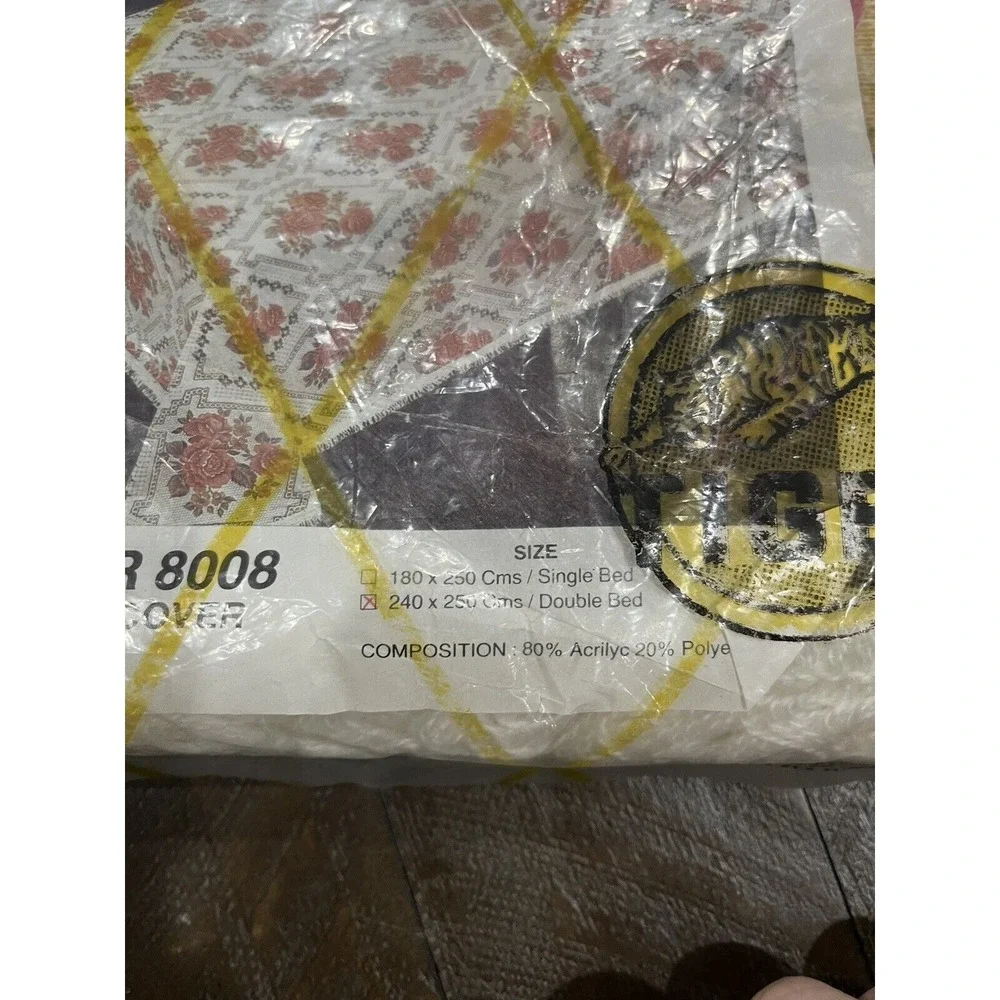 Bedspread Tapestry Pink Roses Gold Floral‎ Cover Fringe Double Vintage NOS